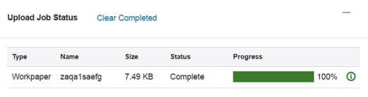 Screen capture showing the pop-up Upload Job Status.